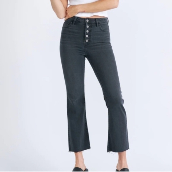 Hidden Denim - NWT HIDDEN [HAPPI] BLACK CROPPED FLARE Size 25 Button Fly